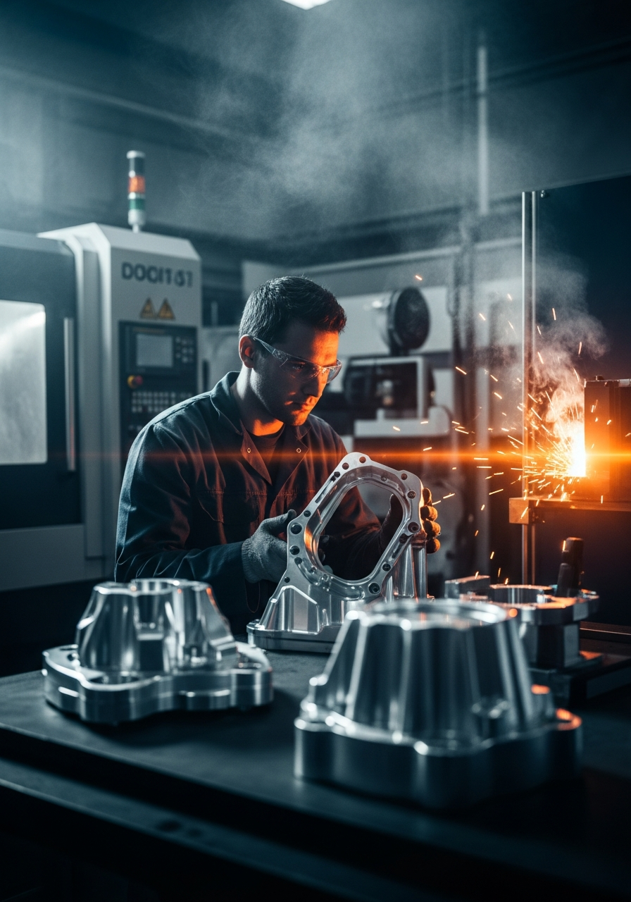 Engineer inspecting rapid prototypes for EV components